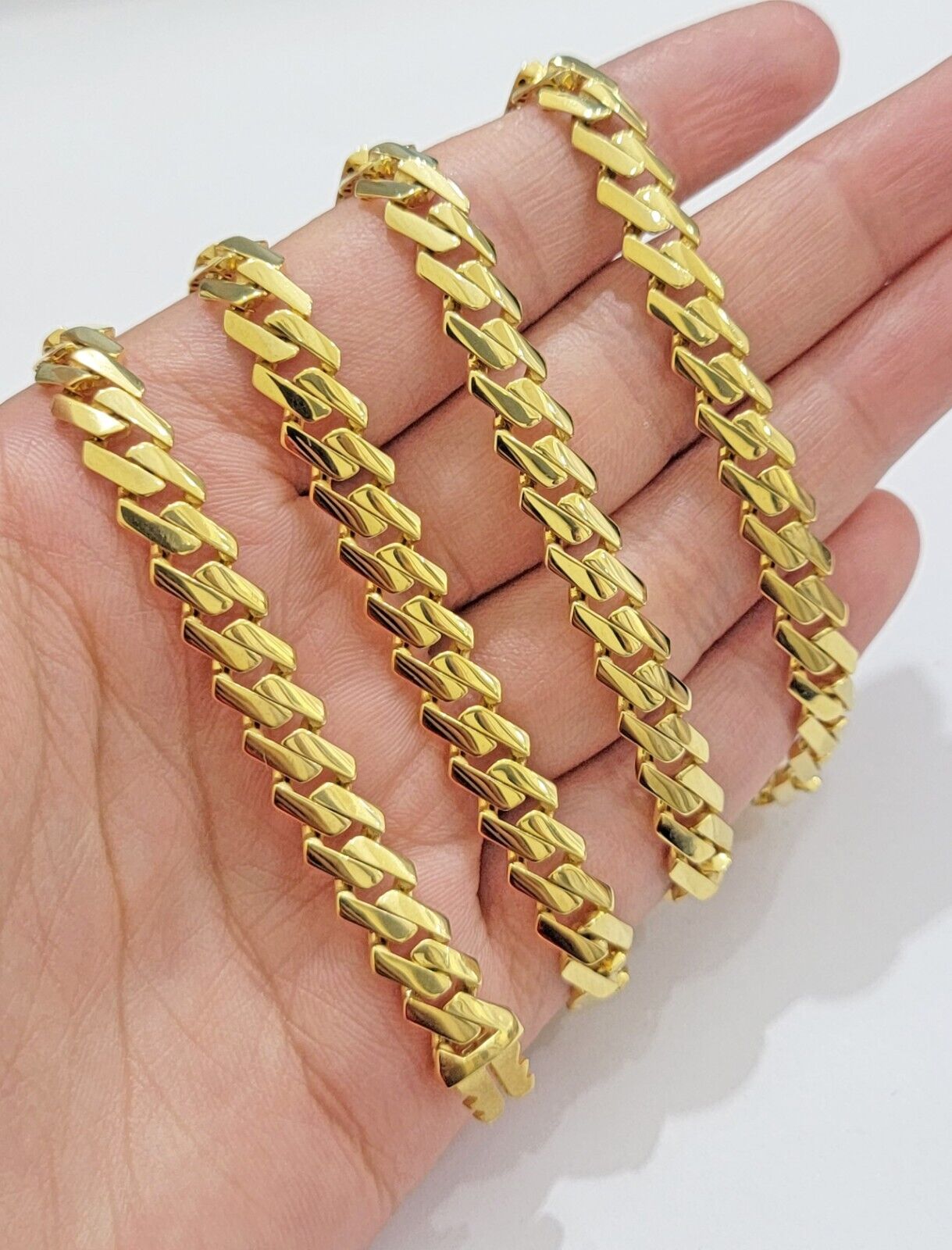 10k Gold chain Monaco Cuban Link necklace 7.5mm 18 - 24 Inch Box Lock Real 10 KT - Reva Jeweler