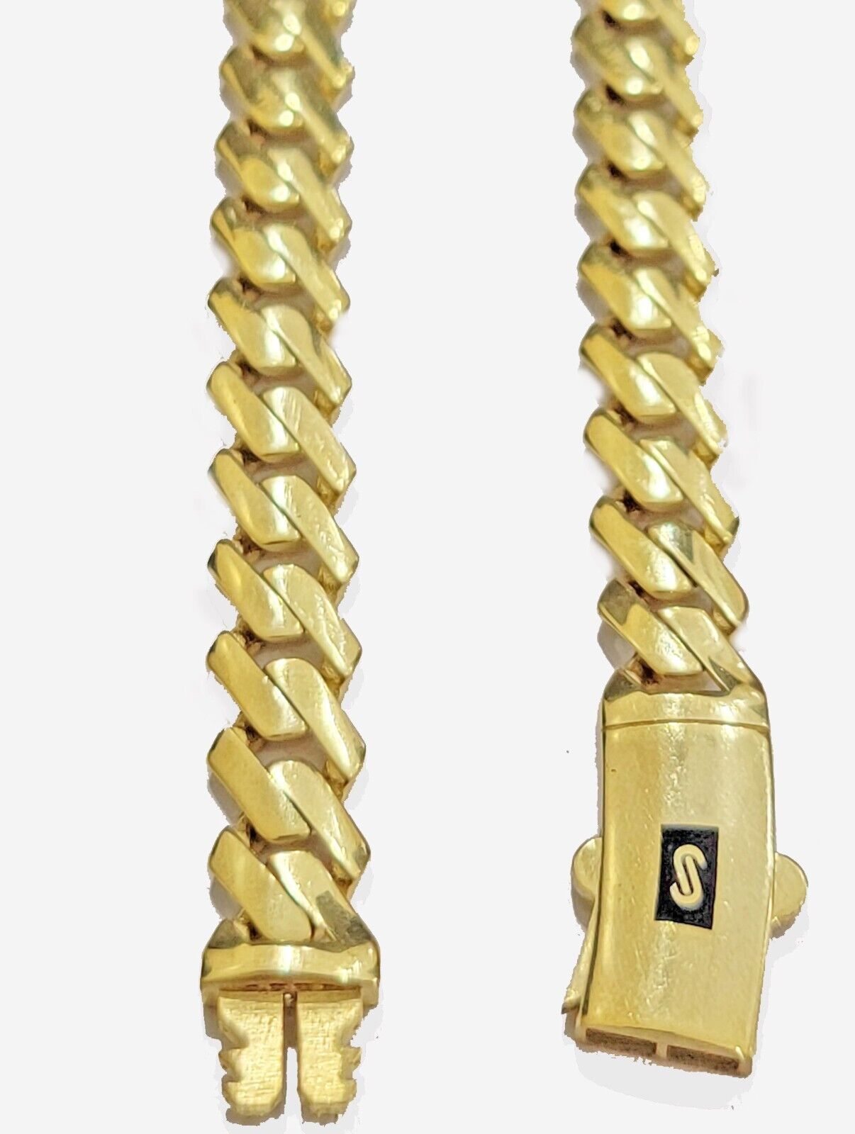 10k Gold chain Monaco Cuban Link necklace 7.5mm 18 - 24 Inch Box Lock Real 10 KT - Reva Jeweler