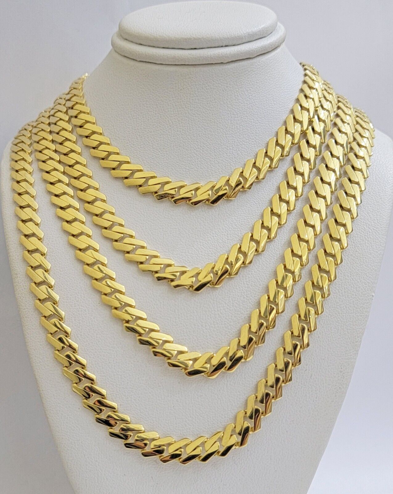 10k Gold chain Monaco Cuban Link necklace 7.5mm 18 - 24 Inch Box Lock Real 10 KT - Reva Jeweler