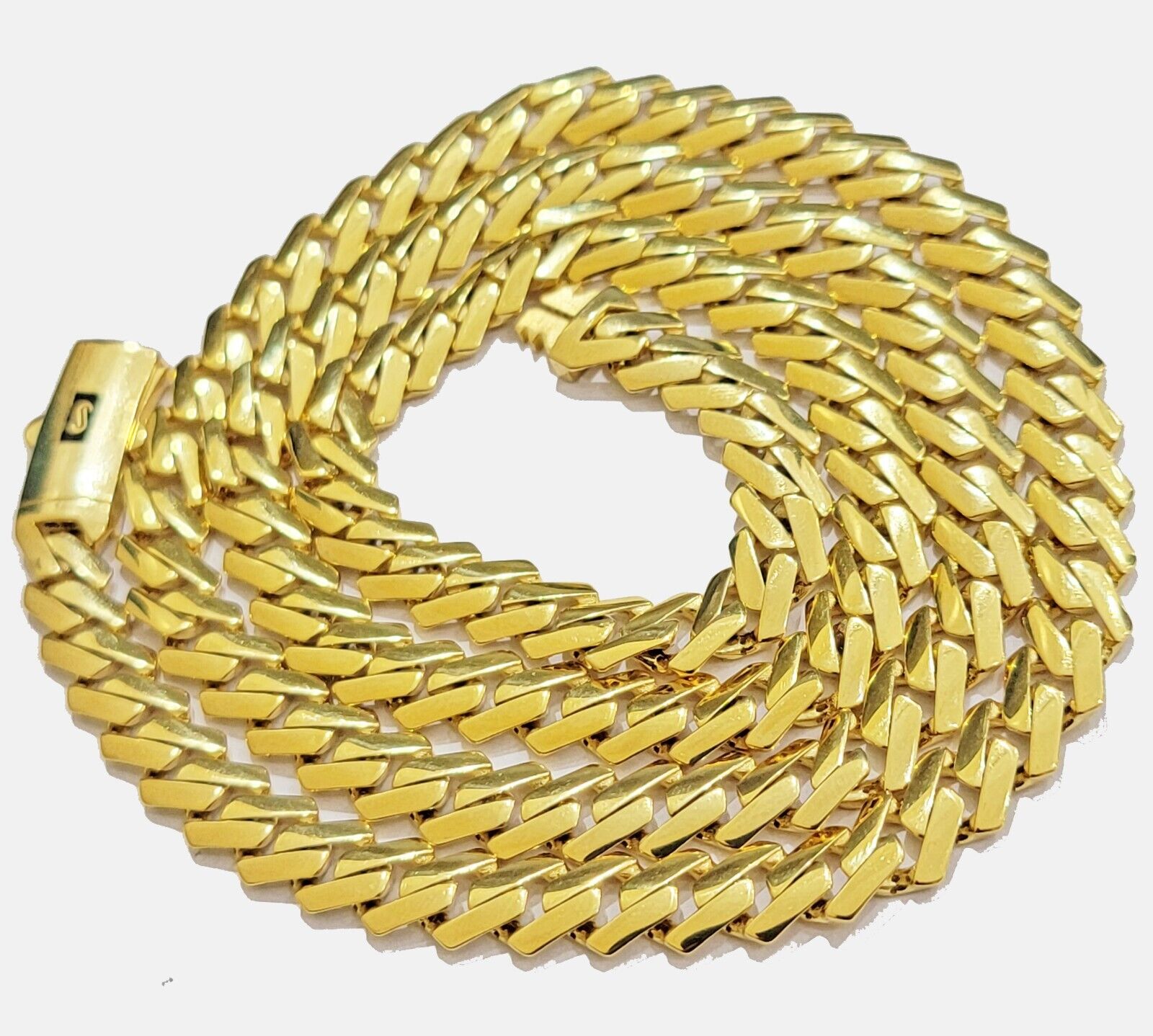 10k Gold chain Monaco Cuban Link necklace 7.5mm 18 - 24 Inch Box Lock Real 10 KT - Reva Jeweler