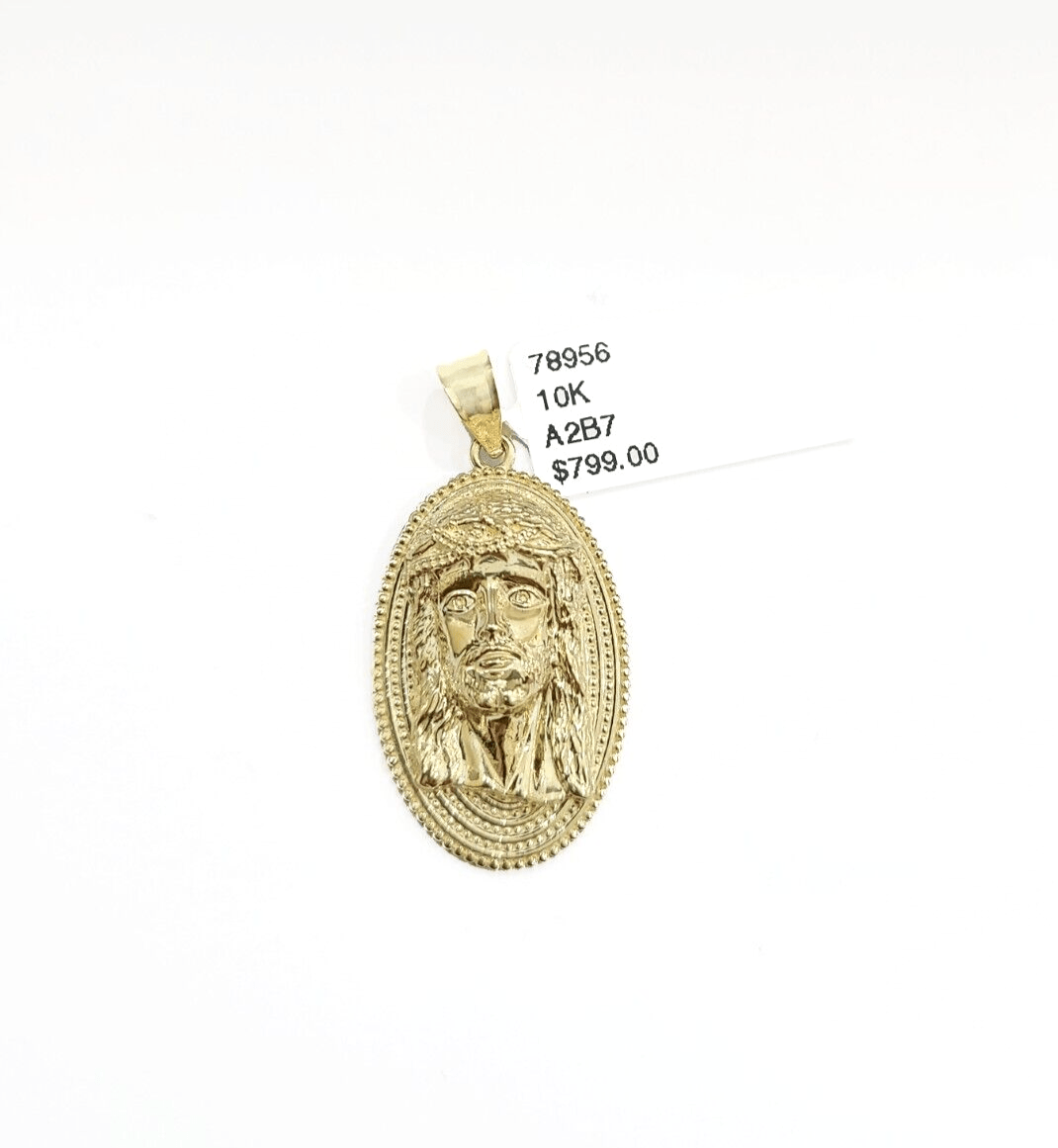10k Gold Circular Jesus Head Charm Rope Chain Necklace 3mm 18''Set Pendant 10kt - Reva Jeweler