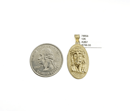 10k Gold Circular Jesus Head Charm Rope Chain Necklace 3mm 20'' Set Pendant 10kt - Reva Jeweler
