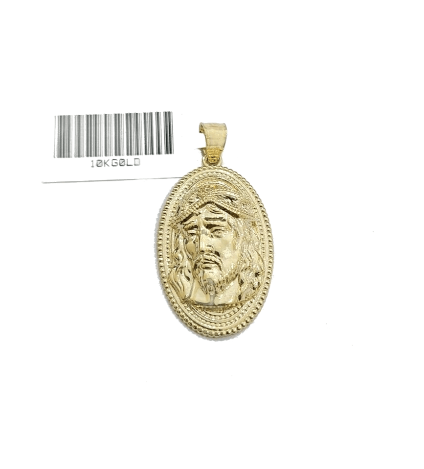 10k Gold Circular Jesus Head Charm Rope Chain Necklace 3mm 22''Set Pendant 10kt - Reva Jeweler