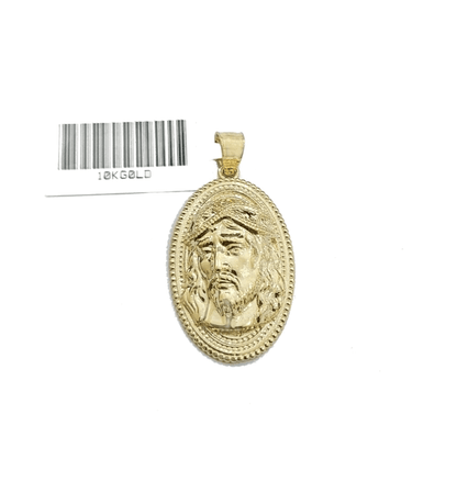 10k Gold Circular Jesus Head Charm Rope Chain Necklace 3mm 22''Set Pendant 10kt - Reva Jeweler