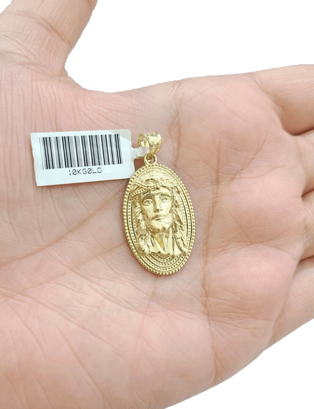 10k Gold Circular Jesus Head Charm Rope Chain Necklace 3mm 22''Set Pendant 10kt - Reva Jeweler