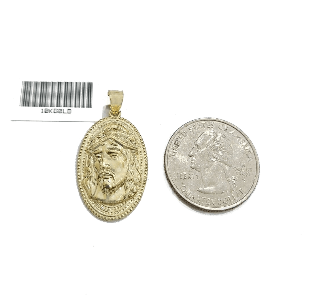 10k Gold Circular Jesus Head Charm Rope Chain Necklace 3mm 22''Set Pendant 10kt - Reva Jeweler
