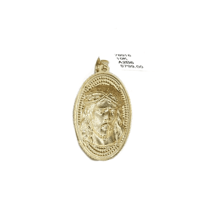 10k Gold Circular Jesus Head Charm Rope Chain Necklace 3mm 26'' Set Pendant 10kt - Reva Jeweler