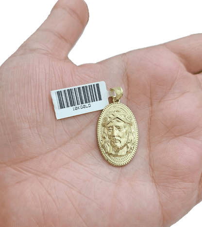 10k Gold Circular Jesus Head Charm Rope Chain Necklace 3mm 28'' Set Pendant 10kt - Reva Jeweler