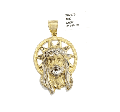 10k Gold Circular Jesus Star Head Charm Rope Chain Necklace 6mm 26'' Set Pendant - Reva Jeweler