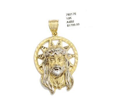 10k Gold Circular Jesus Star Head Charm Rope Chain Necklace 6mm 28'' Set Pendant - Reva Jeweler