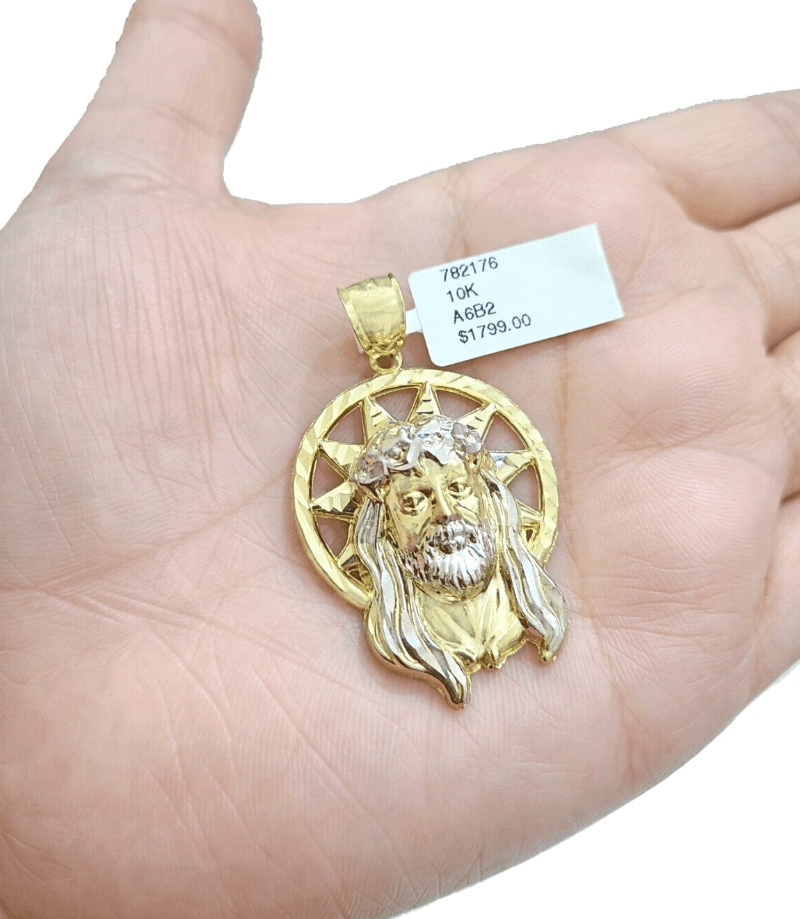 10k Gold Circular Jesus Star Head Charm Rope Chain Necklace 6mm 30'' Set Pendant - Reva Jeweler