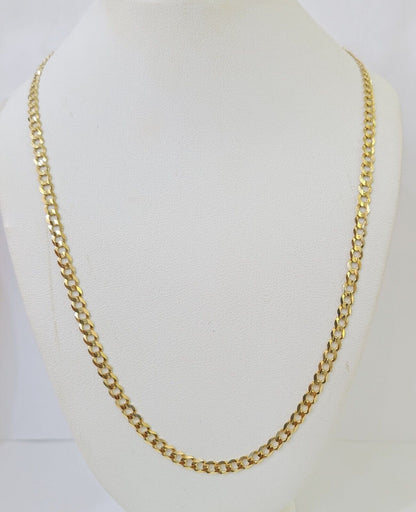 10k Gold Cuban Curb Link chain 4mm 24 Inch Real Yellow Gold Real Genuine - Reva Jeweler