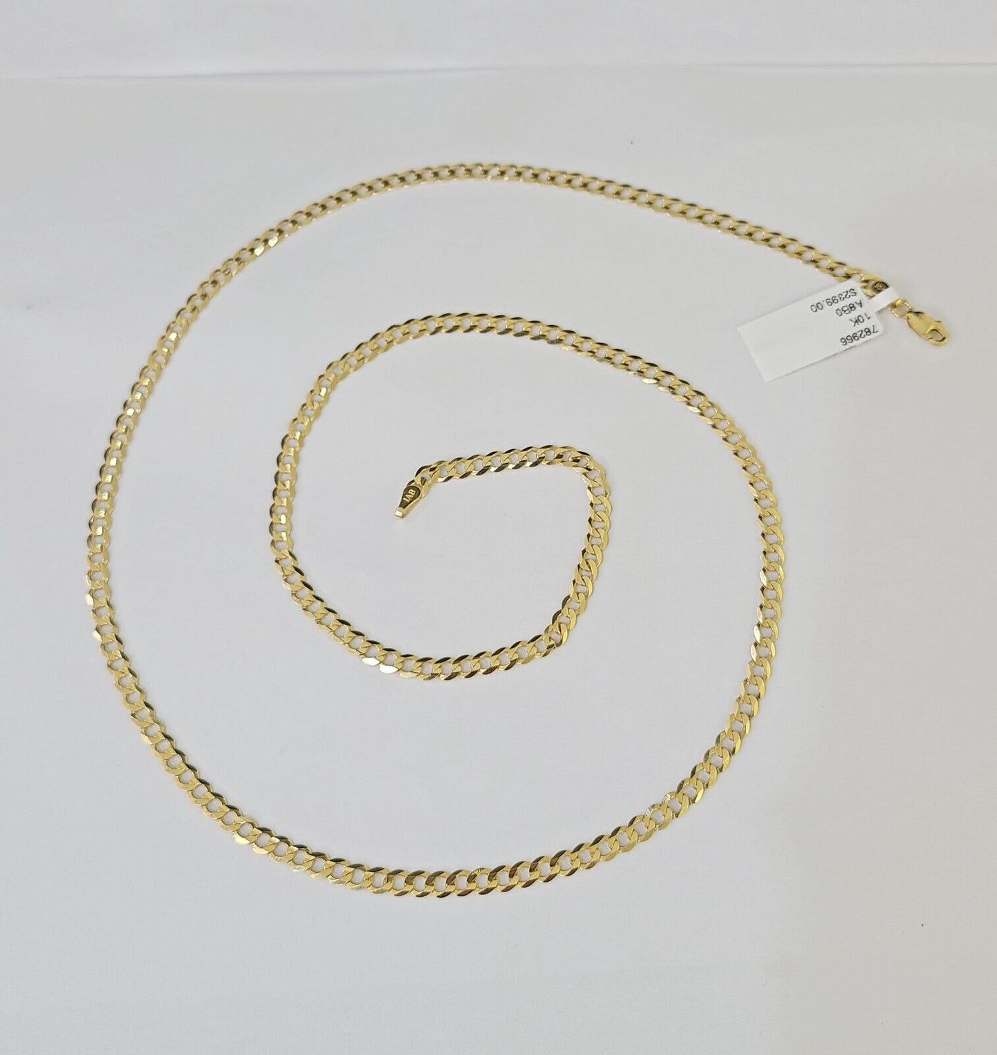 10k Gold Cuban Curb Link chain 4mm 24 Inch Real Yellow Gold Real Genuine - Reva Jeweler