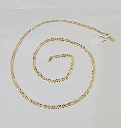 10k Gold Cuban Curb Link chain 4mm 24 Inch Real Yellow Gold Real Genuine - Reva Jeweler