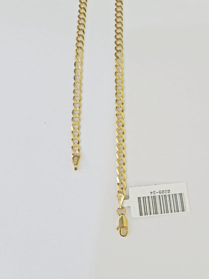 10k Gold Cuban Curb Link chain 4mm 24 Inch Real Yellow Gold Real Genuine - Reva Jeweler