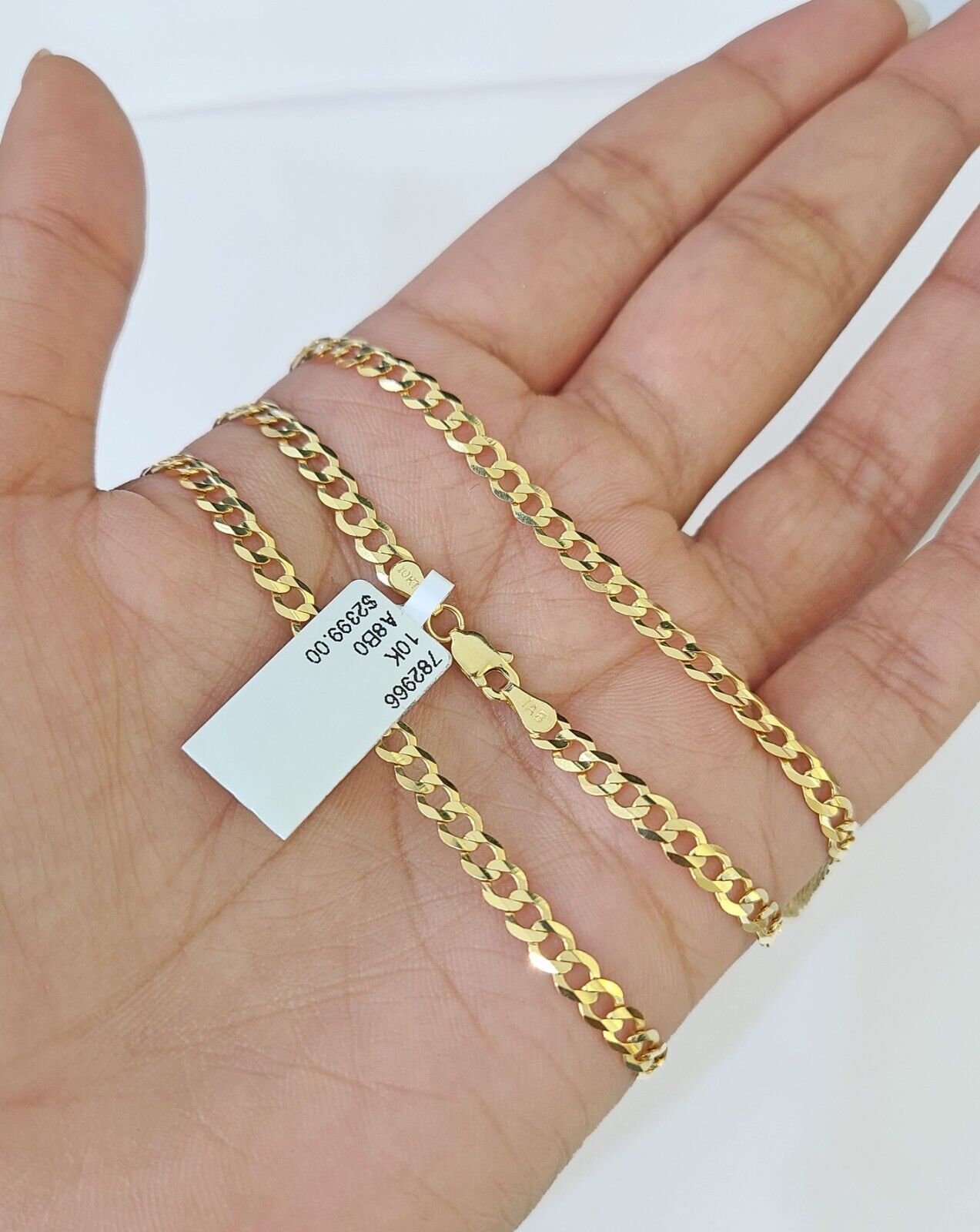 10k Gold Cuban Curb Link chain 4mm 24 Inch Real Yellow Gold Real Genuine - Reva Jeweler