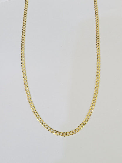 10k Gold Cuban Curb Link chain SOLID 3mm 20 Inch Real Yellow Gold Real Genuine - Reva Jeweler