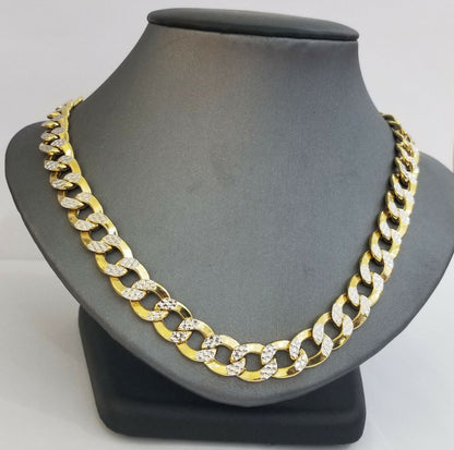 10K gold cuban curve link chain with diamond cut 11mm 26" gold necklace for men - Reva Jeweler