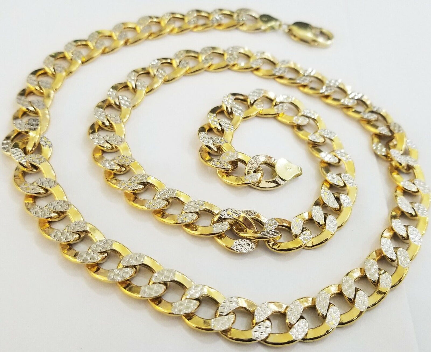 10K gold cuban curve link chain with diamond cut 11mm 26" gold necklace for men - Reva Jeweler