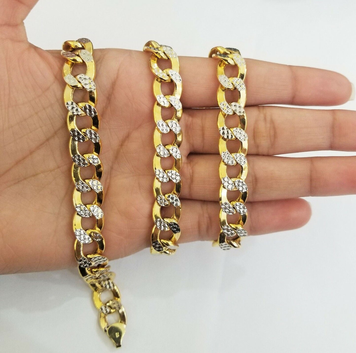 10K gold cuban curve link chain with diamond cut 11mm 26" gold necklace for men - Reva Jeweler