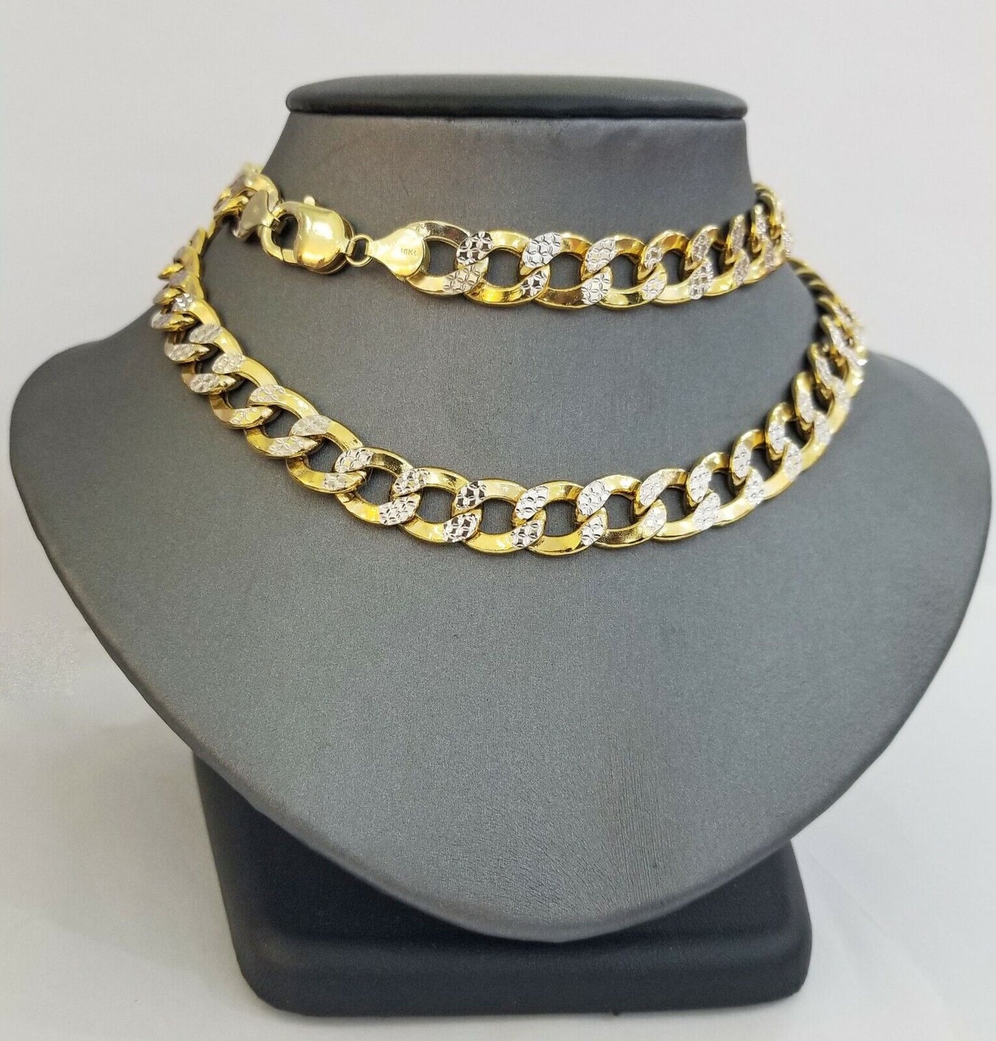 10K gold cuban curve link chain with diamond cut 11mm 26" gold necklace for men - Reva Jeweler