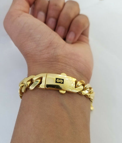 10k Gold Cuban Link Royal 11mm Monaco chain and Bracelet 10kt Real gold set - Reva Jeweler