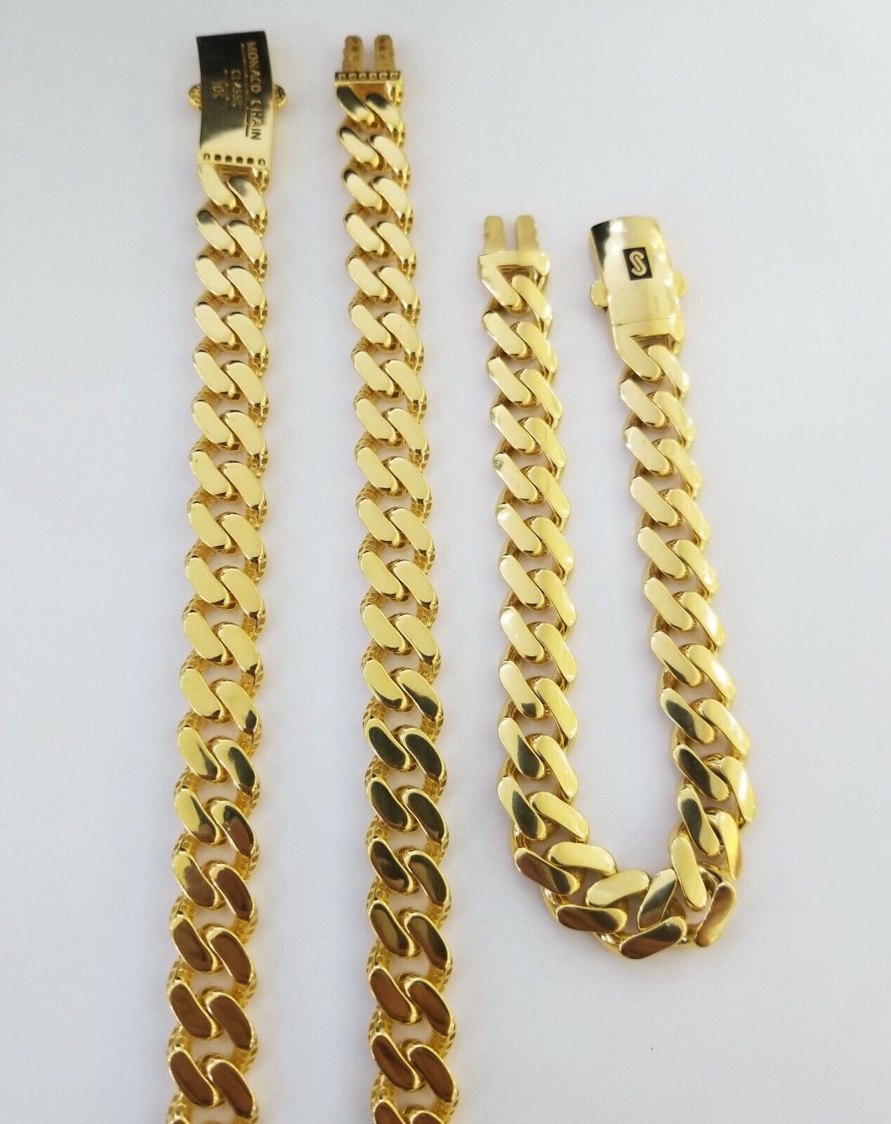 10k Gold Cuban Link Royal 11mm Monaco chain and Bracelet 10kt Real gold set - Reva Jeweler