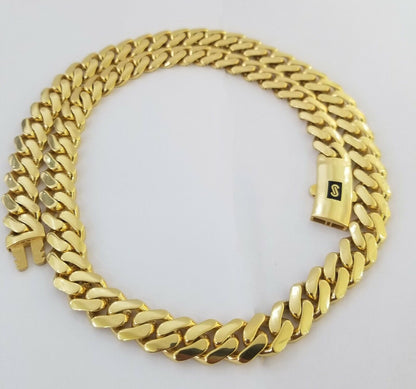10k Gold Cuban Link Royal 11mm Monaco chain and Bracelet 10kt Real gold set - Reva Jeweler