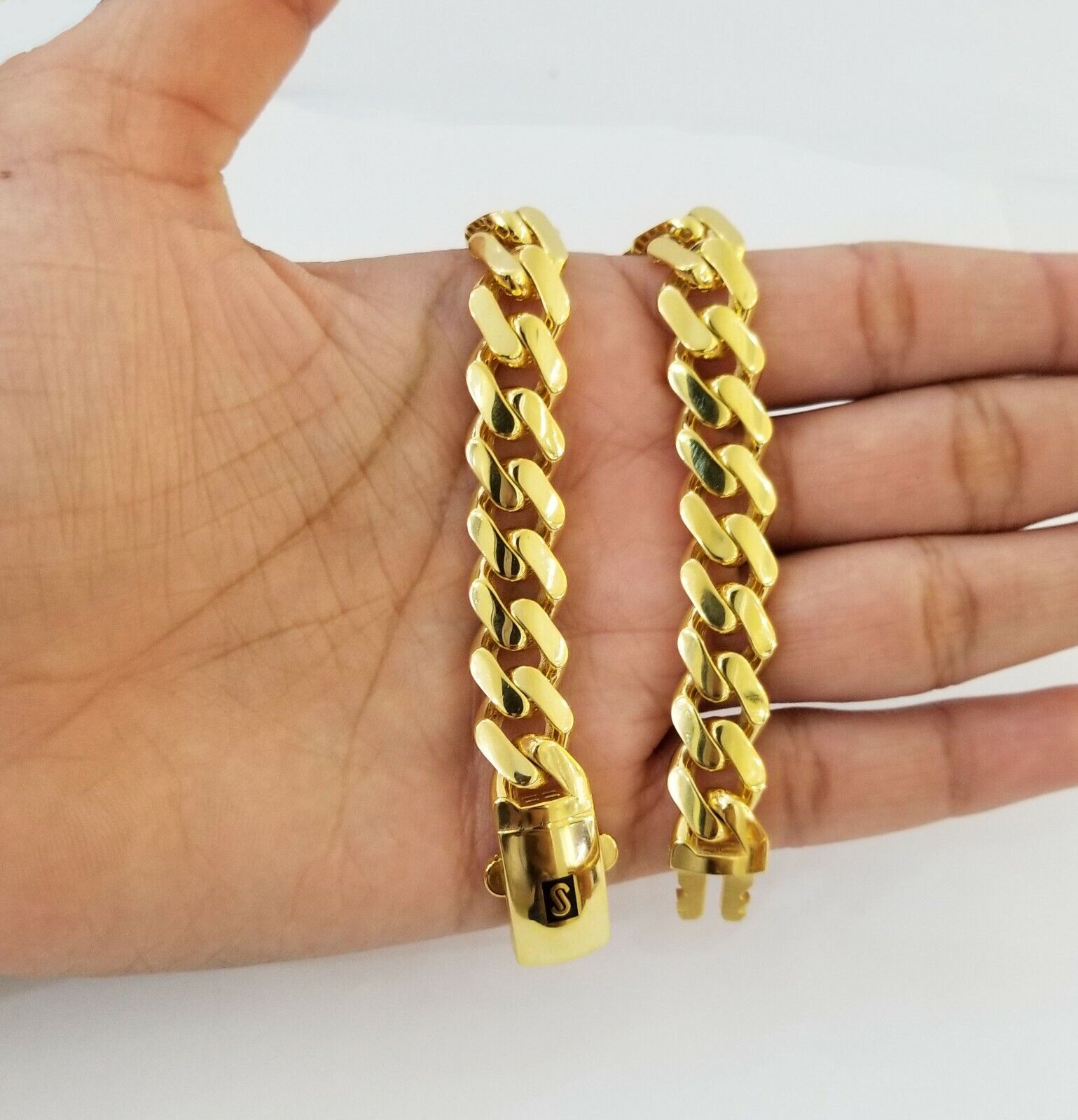 10k Gold Cuban Link Royal 11mm Monaco chain and Bracelet 10kt Real gold set - Reva Jeweler