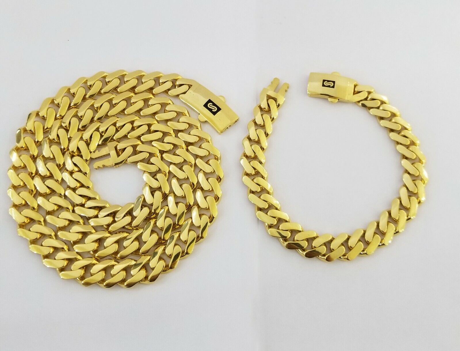 10k Gold Cuban Link Royal 11mm Monaco chain and Bracelet 10kt Real gold set - Reva Jeweler