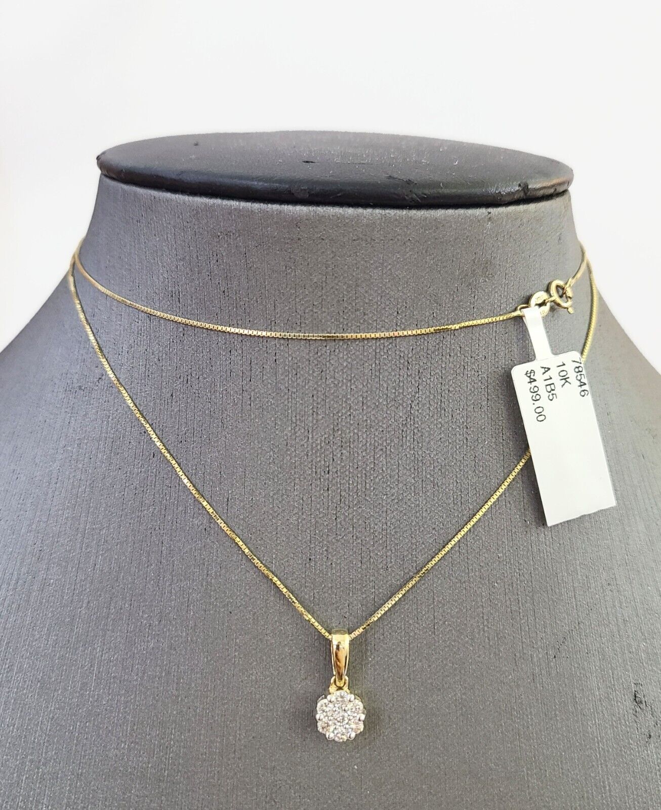 10k Gold Diamond Flower Earrings pendant Box Chain SET 22" Inch 1mm For Ladies - Reva Jeweler