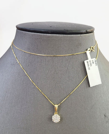 10k Gold Diamond Flower Earrings pendant Box Chain SET 22" Inch 1mm For Ladies - Reva Jeweler