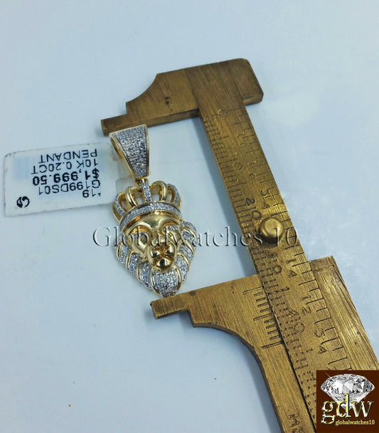 10k Gold & Diamond Lion's Head Charm with 26" Inch Miami Cuban Chain Men Real - Reva Jeweler