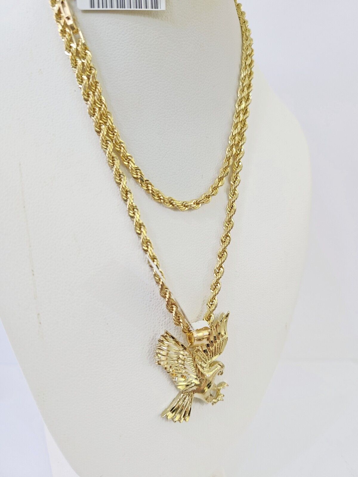 10k Gold Flying Eagle Pendant Rope Chain 3mm 24'' Necklace Set Real Genuine - Reva Jeweler