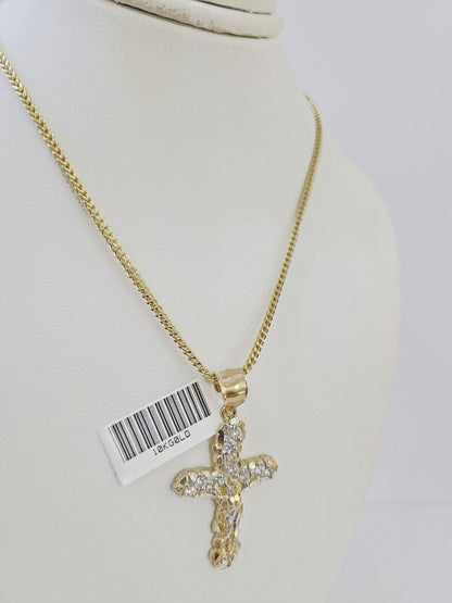 10K Gold Franco Chain 1.5mm Length 18" 20" 22" 24" 26" 28" 30" & Cross Charm - Reva Jeweler