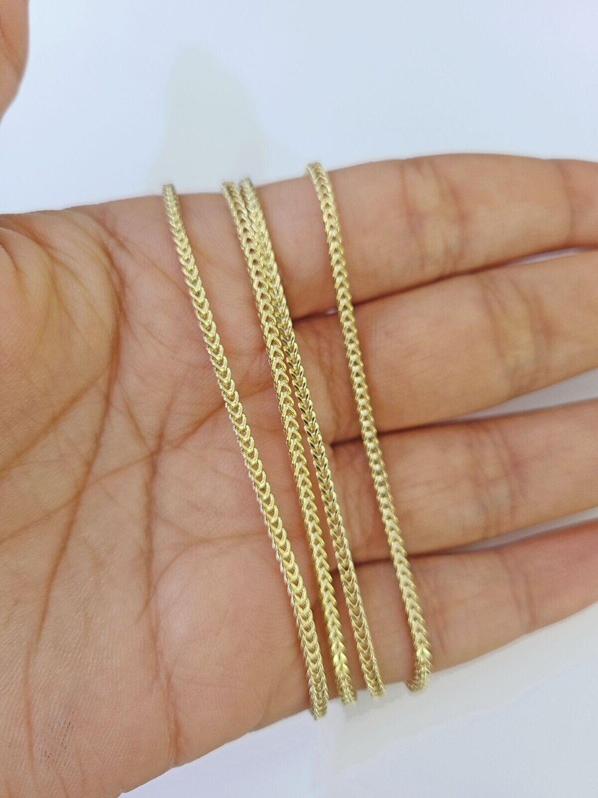 10K Gold Franco Chain 1.5mm Length 18" 20" 22" 24" 26" 28" 30" & Cross Charm - Reva Jeweler