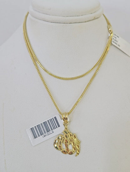 10K Gold Franco Chain Allah Charm SET Length 16 - 20 inches 1mm Ladies Women - GoldenlinQ