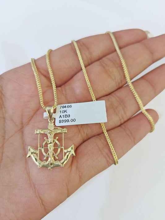 10K Gold Franco Chain Anchor Charm Length 18" - 26" 1.5mm REAL Yellow - GoldenlinQ