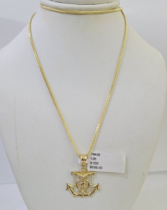 10K Gold Franco Chain Anchor Charm Length 18" - 26" 1.5mm REAL Yellow - GoldenlinQ
