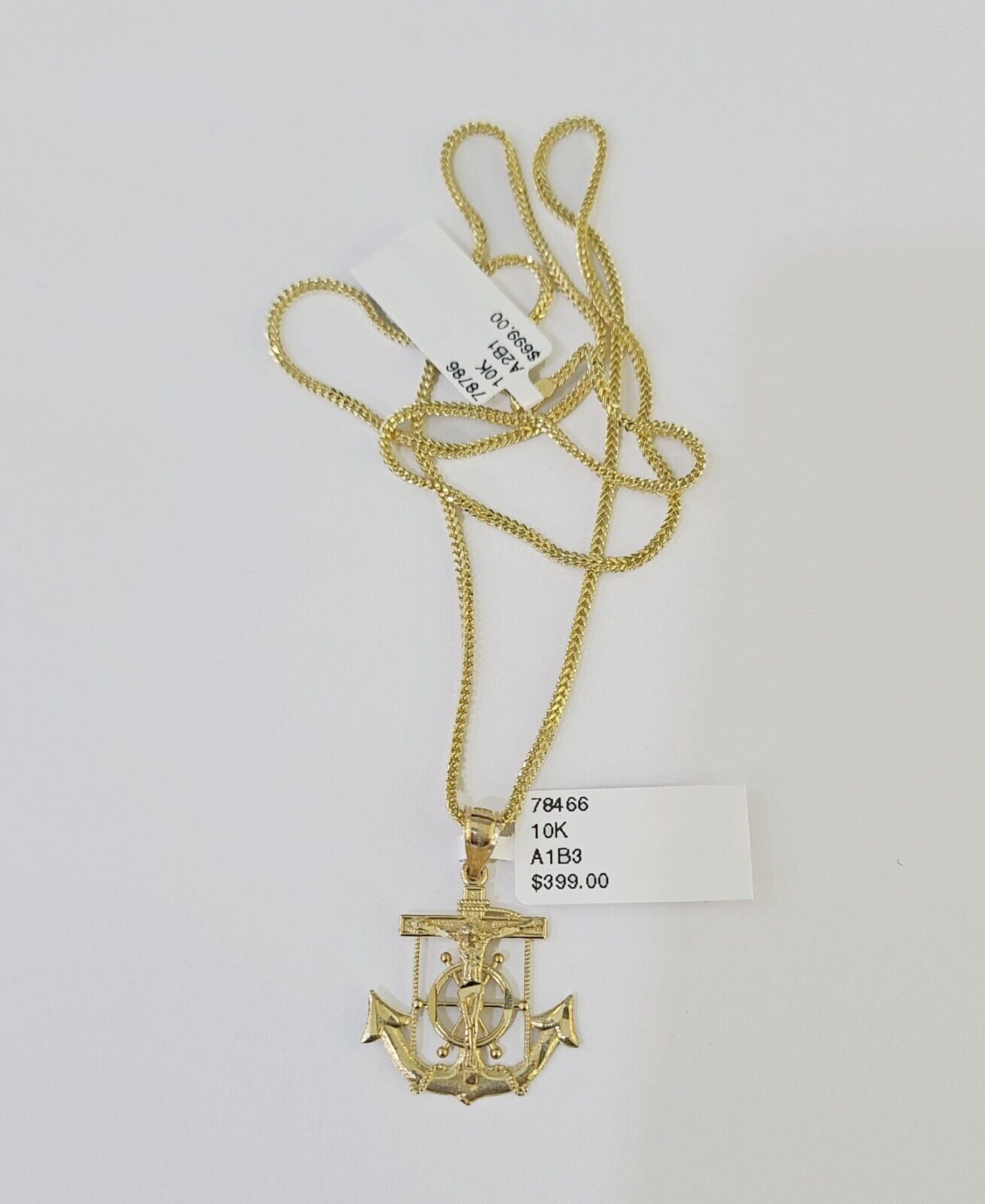 10K Gold Franco Chain Anchor Charm Length 18" - 26" 1.5mm REAL Yellow - GoldenlinQ