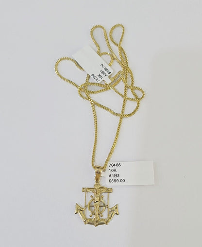 10K Gold Franco Chain Anchor Charm Length 18" - 26" 1.5mm REAL Yellow - GoldenlinQ