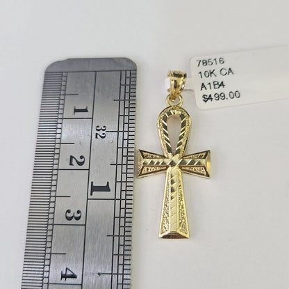 10K Gold Franco Chain Ankh Jesus Cross Charm SET 18 - 24 inches 1mm Necklace - GoldenlinQ