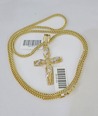 10K Gold Franco Chain Cross Charm Length 18 - 26 inches 2mm REAL Yellow - GoldenlinQ