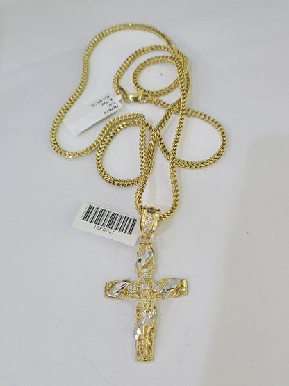 10K Gold Franco Chain Cross Charm Length 18 - 26 inches 2mm REAL Yellow - GoldenlinQ