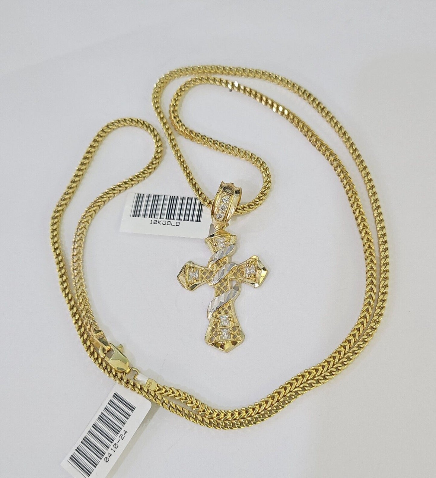 10K Gold Franco Chain Cross Charm Length 18 - 26 inches 2mm REAL Yellow - GoldenlinQ