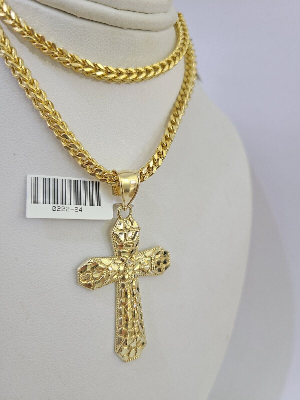 10K Gold Franco Chain Cross Charm Length 18 - 26 inches 3mm REAL Yellow - GoldenlinQ