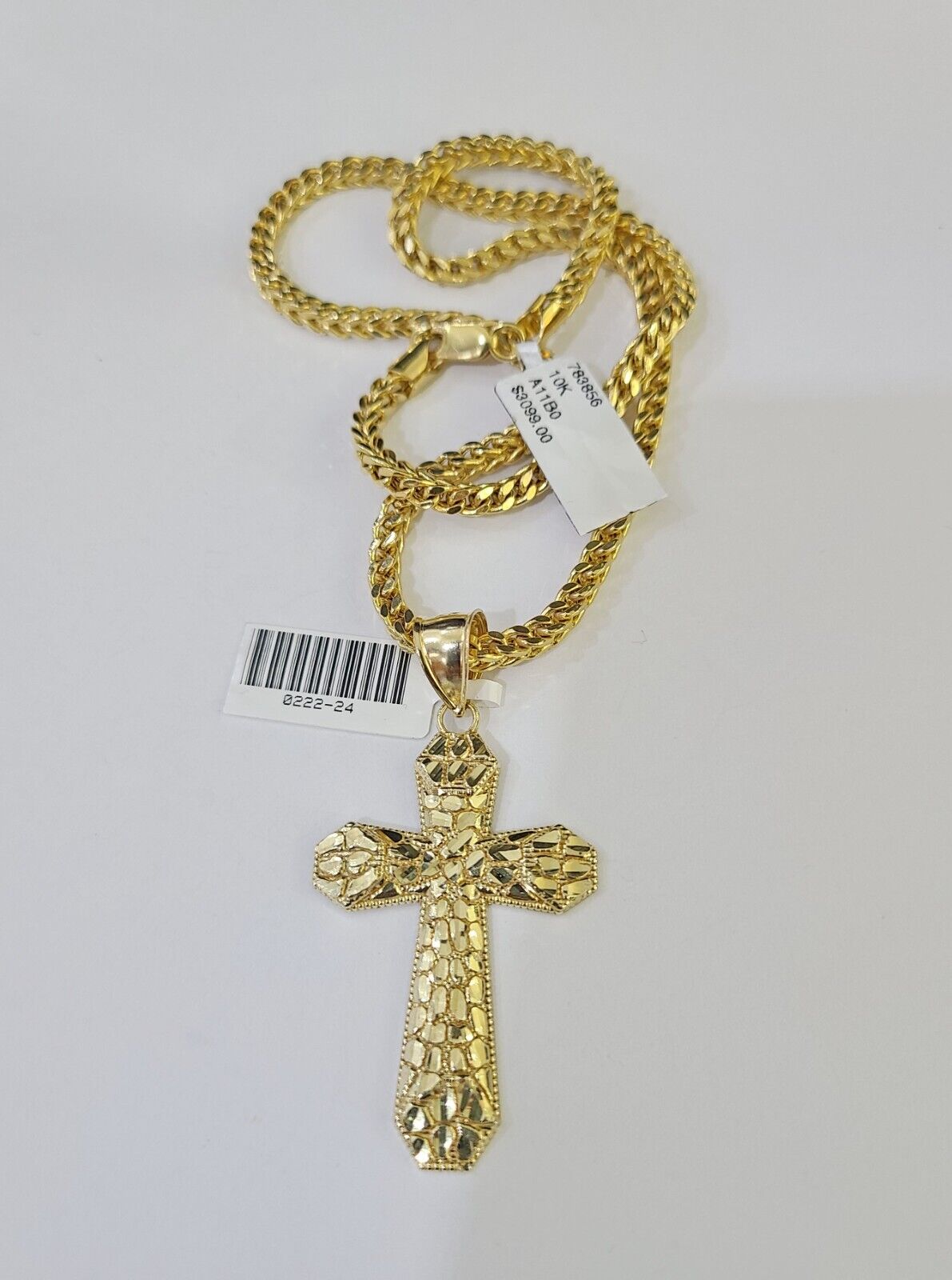 10K Gold Franco Chain Cross Charm Length 18 - 26 inches 3mm REAL Yellow - GoldenlinQ