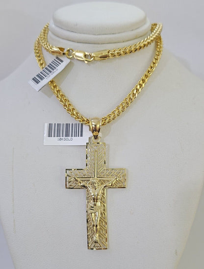 10K Gold Franco Chain Cross Charm Length 18 - 26 inches 3mm REAL Yellow - GoldenlinQ