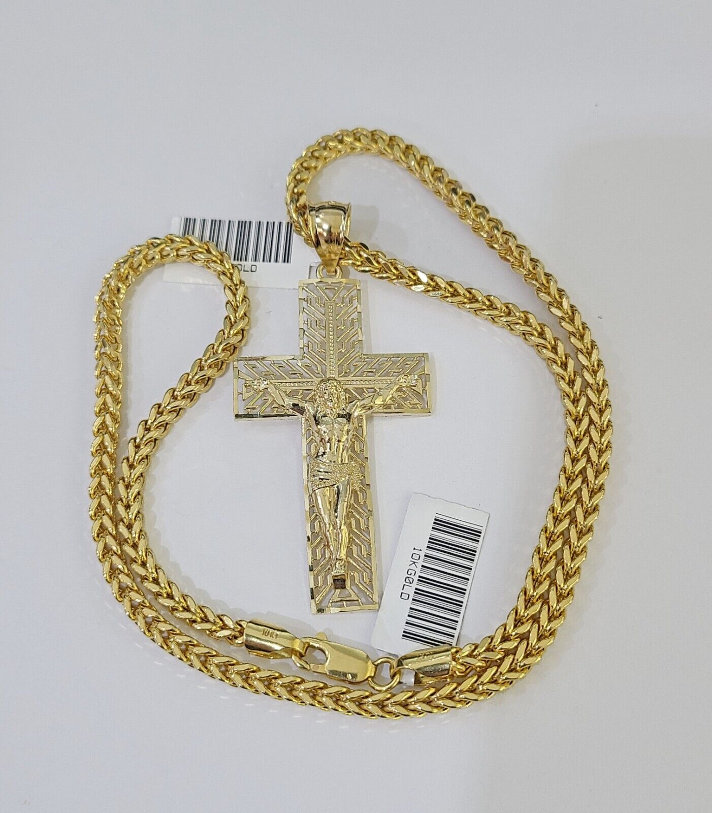 10K Gold Franco Chain Cross Charm Length 18 - 26 inches 3mm REAL Yellow - GoldenlinQ