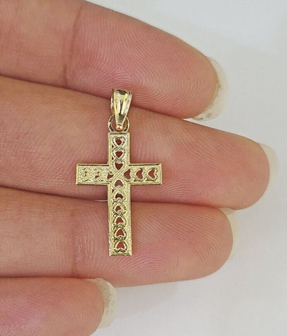10K Gold Franco Chain Hearts Jesus Cross Charm SET 18 - 24 inches 1mm Necklace - GoldenlinQ
